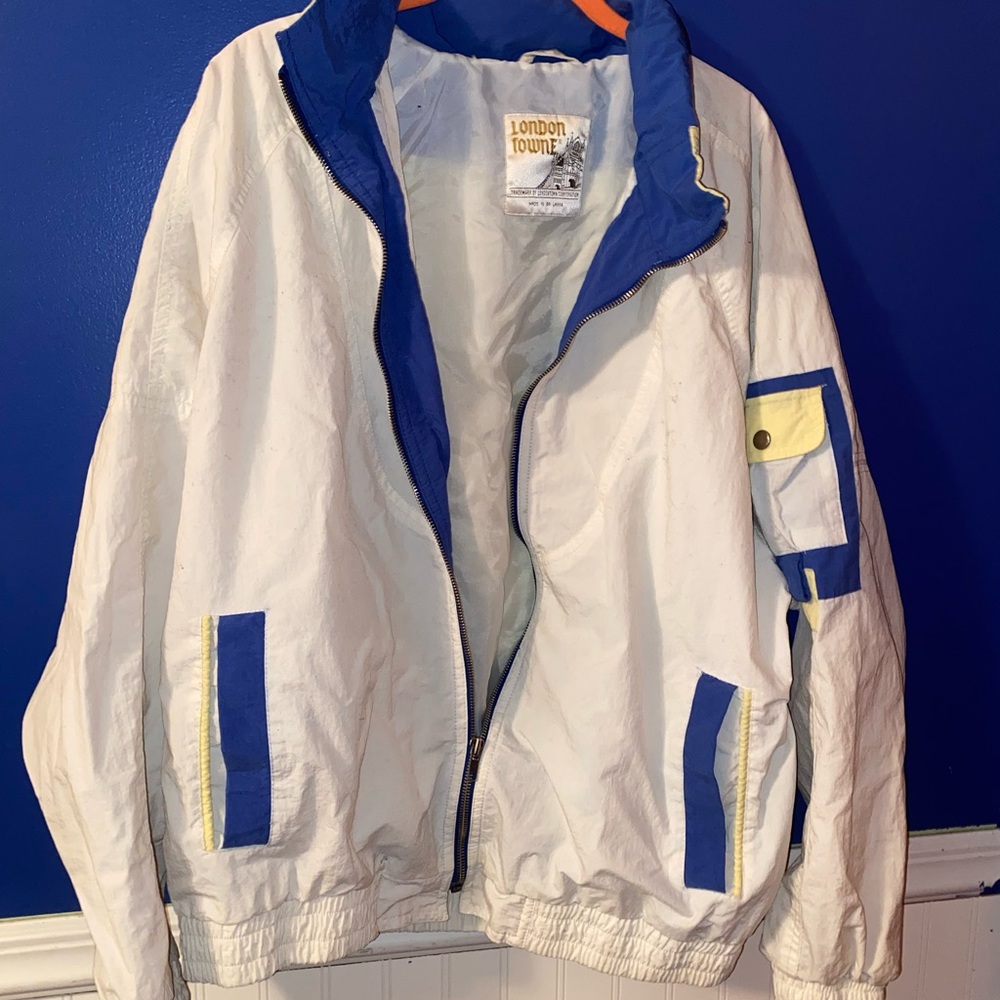 White and Blue London Towne Jacket/Windbreaker